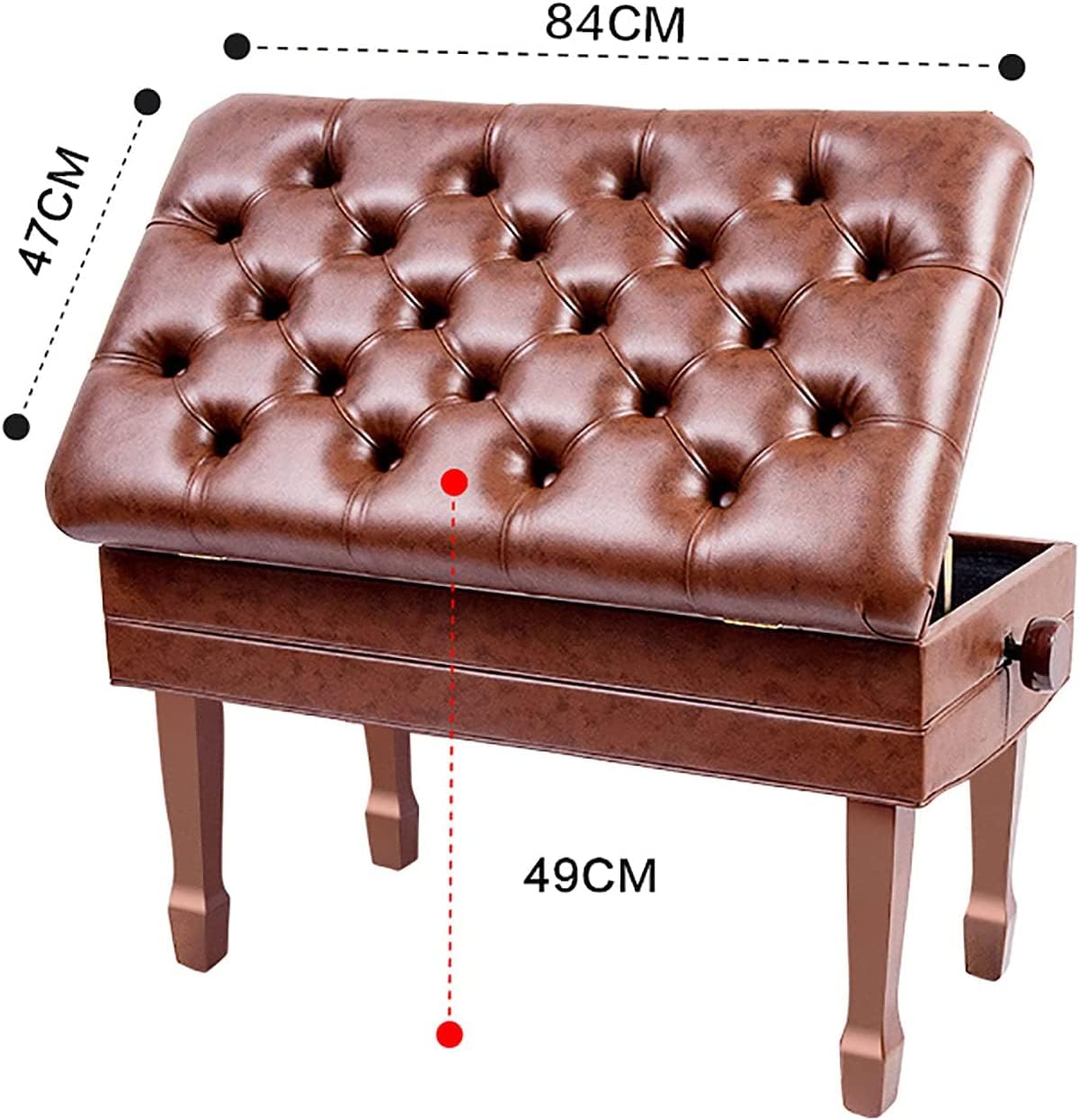 ZHOUYANB Piano Stool Dressing Table Wooden Luxury Bench Soft Genuine Leather with Waterproof Cushion and Strong Solid Wood Frame 200kg Load Capacity 84 X 47 49-59c (Teak One Size)