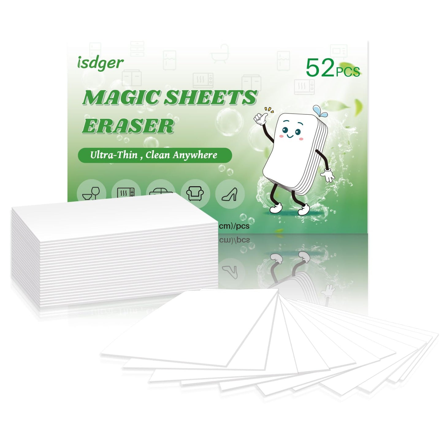 ISDGER 52 PCS Magic Sponge Eraser Sheets, Ultra Thin, GRS Certified