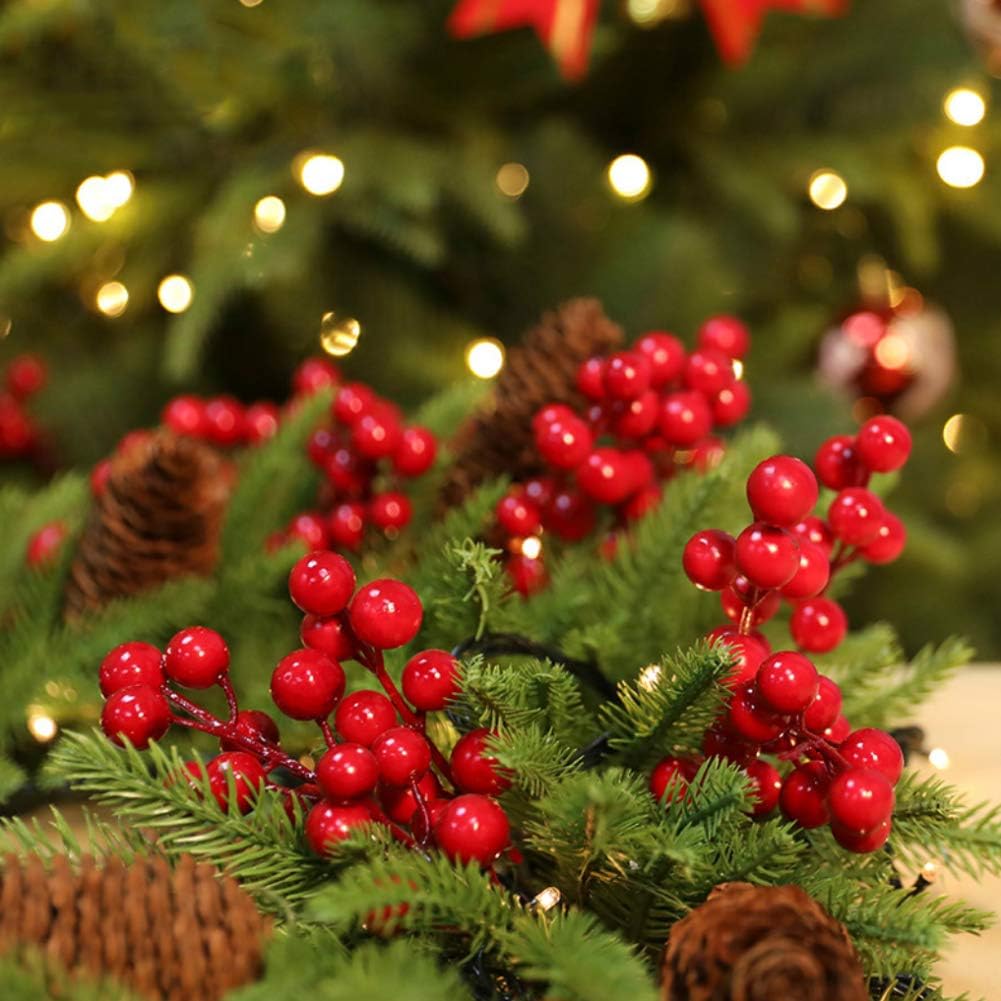 200 400 SallyFashion Artificial Red Berries on Wire Stems - Stems with Holly Berries for Christmas Tree, Wreaths
