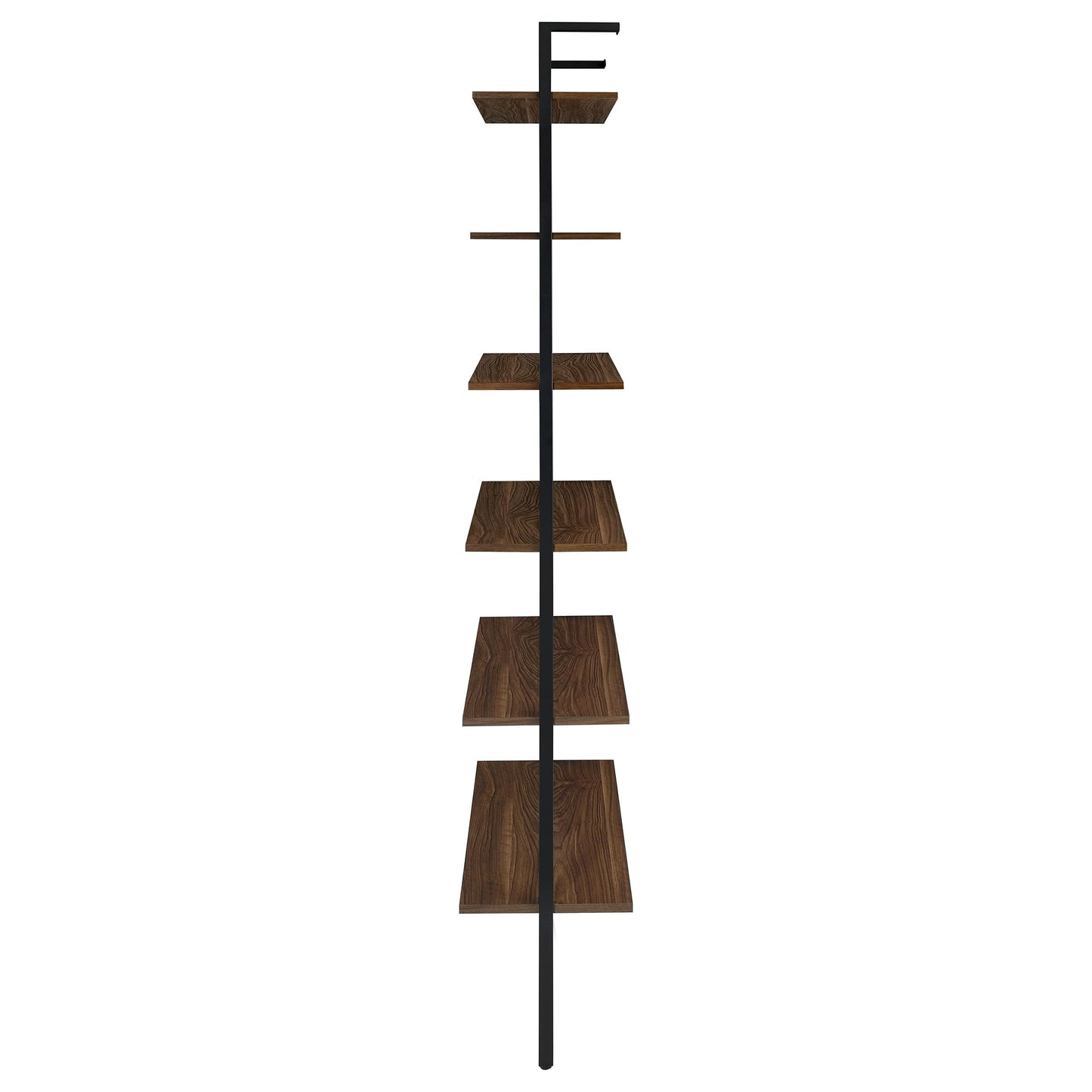 Coaster Home Furnishings - Owens - Wood and Metal - 6-Shelf Wall Mounted Bookshelf with Ladder Design and Transitional Style - Home Office & Living Room - 96-Inch - Walnut & Black - 980072