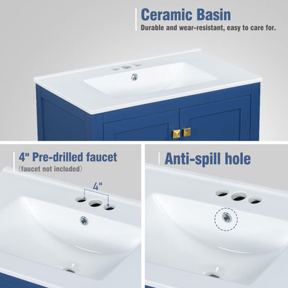 Favfurish 60" Double Bathroom Vanity with Ceramic Sink,Freestading Bathroom Storage Cabinet w/Shelf and Divided Drawers,Soft Close Doors,Separate 2 Bath Vanities Set,Mirror Not Included,Blue