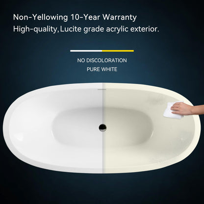 FerdY Naha 67" Acrylic Freestanding Bathtub, Curve Edge Freestanding Soaking Bathtub, Glossy White, cUPC Certified, Toe-Tap Chrome Drain & Overflow Assembly Included, 02588