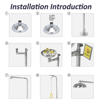 AIWFL 304 Stainless Steel Eye Wash Station, Emergency Shower Eyewash Station, Combination Eye Wash Shower Station for Industrial & Commercial Use, NPT Threads, with Eyewash Sign