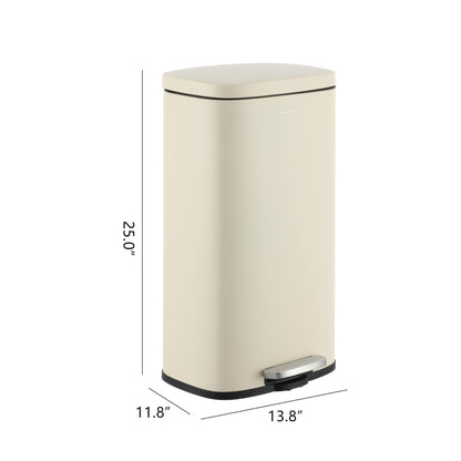 happimess HPM1011I Curtis 8-Gallon Step-Open Trash Can, Fingerprint Resistant, Modern, Minimalistic for Home, Kitchen, Laundry Room, Office, Bedroom, Bathroom, Limestone Beige