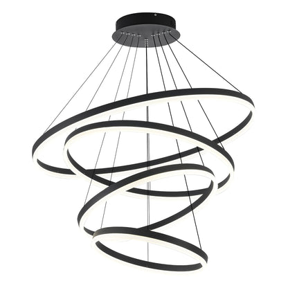 XGZL · LIGHTING 4-Rings Modern LED Chandelier Black Contemporary for Living Room, Dimmable Flush Mount High Ceiling Pendant Light with Remote Control for Staircase Dining Room(D31.5’’, 3000K-6500K)