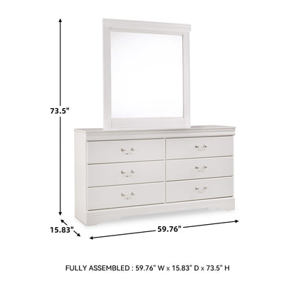 Signature Design by Ashley Anarasia Traditional Smooth-Gliding 6-Drawer Dresser and Mirror with Safety Stop, White