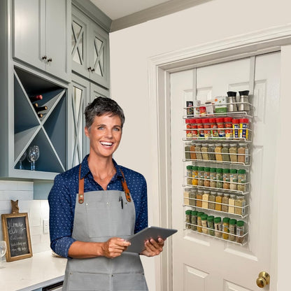 Evelots Over the Door Pantry Spice Rack Organizer, 6 Tier Adjustable Metal Baskets for Kitchen and Bathroom Storage