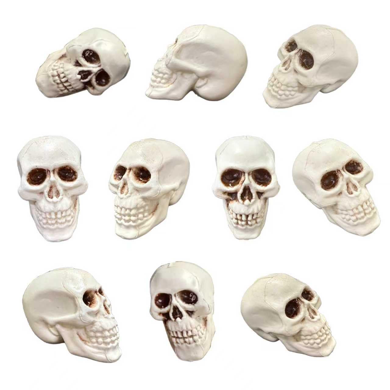 Zonlianxin Realistic Small Skeleton Heads 10pcs, Spooky Plastic Skulls for Halloween Decorations, Haunted House Props, Garden & Party Table Decor