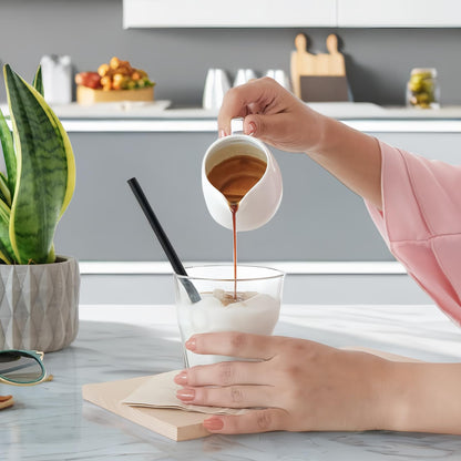 Set of 6 Ceramic Milk Frothing Pitchers 130ml/4.4oz Elegant Porcelain Creamer Drip-Free Spout, Perfect for Coffee Creations with Handle