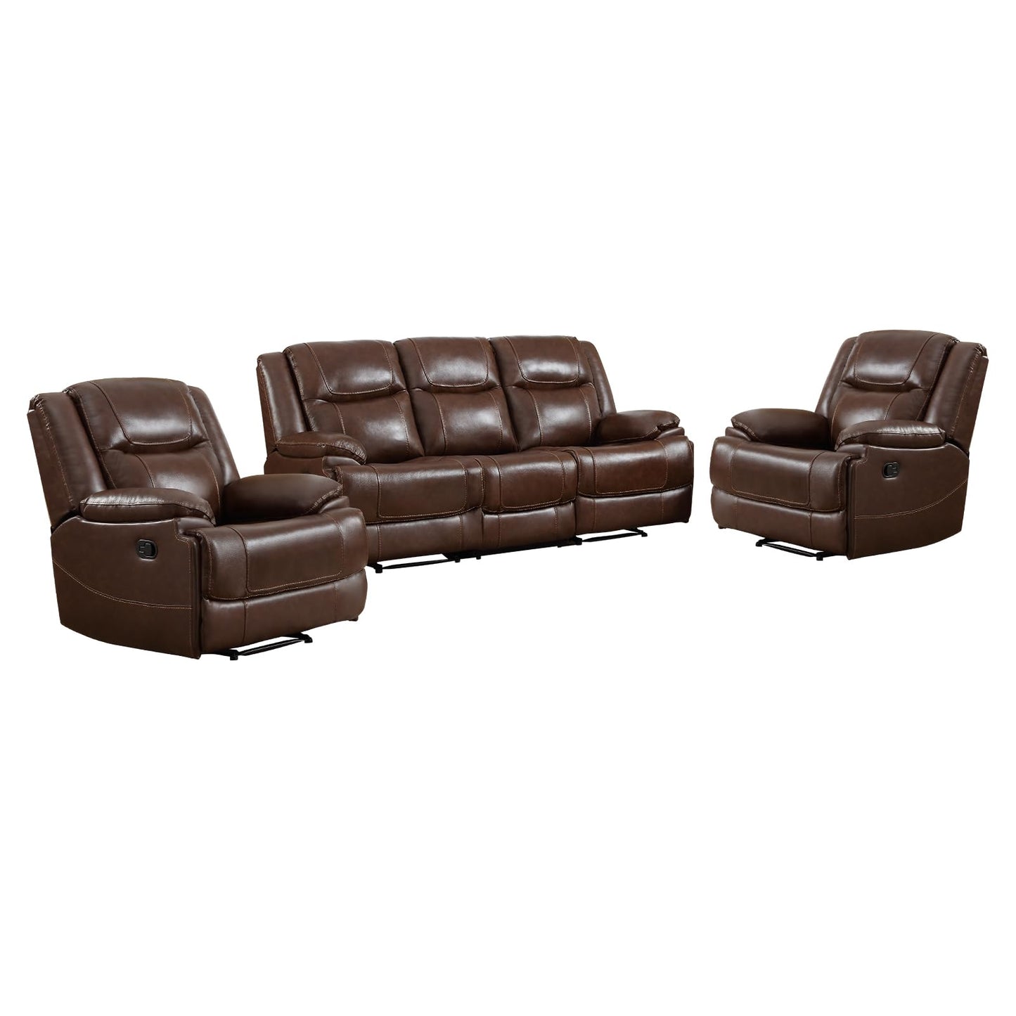 EBELLO Genuine Leather Recliner Manual Sofa Set, Double 1 Seat Reclining Chair, a 3 Seater Sofa with Headrest and Armrest, Modern Durable Home Furniture Set for Living Room, Vintage Brown