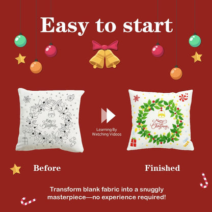 GQKHSS DIY Embroidery Kit, Decorative Pillow Cover with Floral Design,18 x 18'',Complete Starter Set with Thread and Tools,No Pillow Core (Garland)