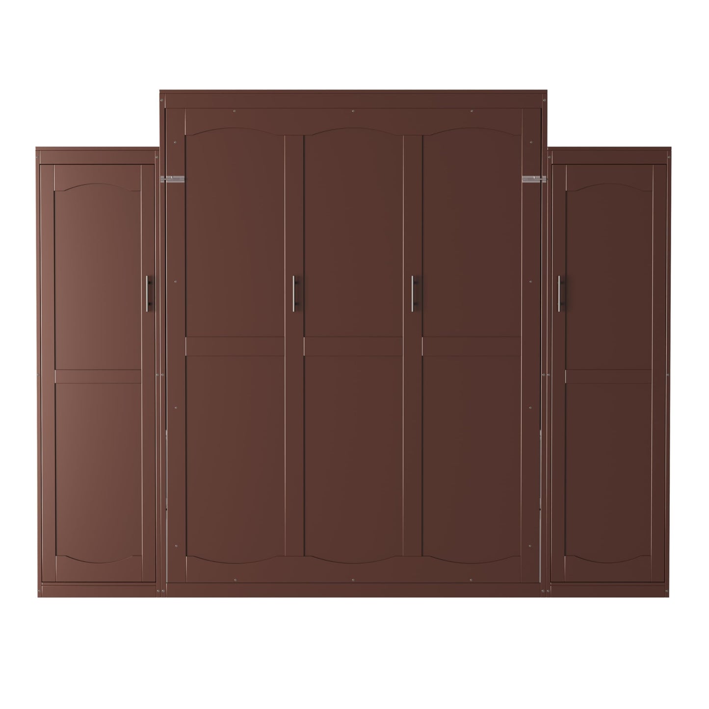 Ball & Cast Murphy Bed Queen Size,Wood Foldable Wall Bed with 2 Sides Wardrobe and Storage Shelf, Hidden Cabinet Bed Frame for Bedroom,Guest Room,Space Saving,No Box Spring Needed,Walnut