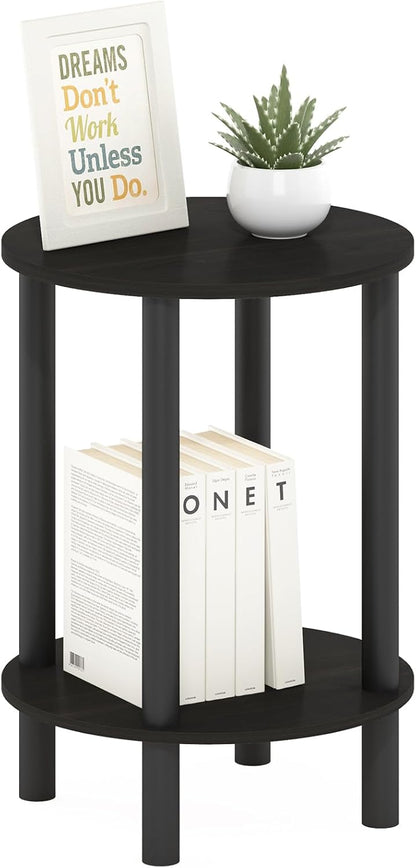 2-Tier Furinno Turn-N-Tube Side Table, Round End Table, Toolless Assembly Night Stand, Bedside Table with Open Shelf
