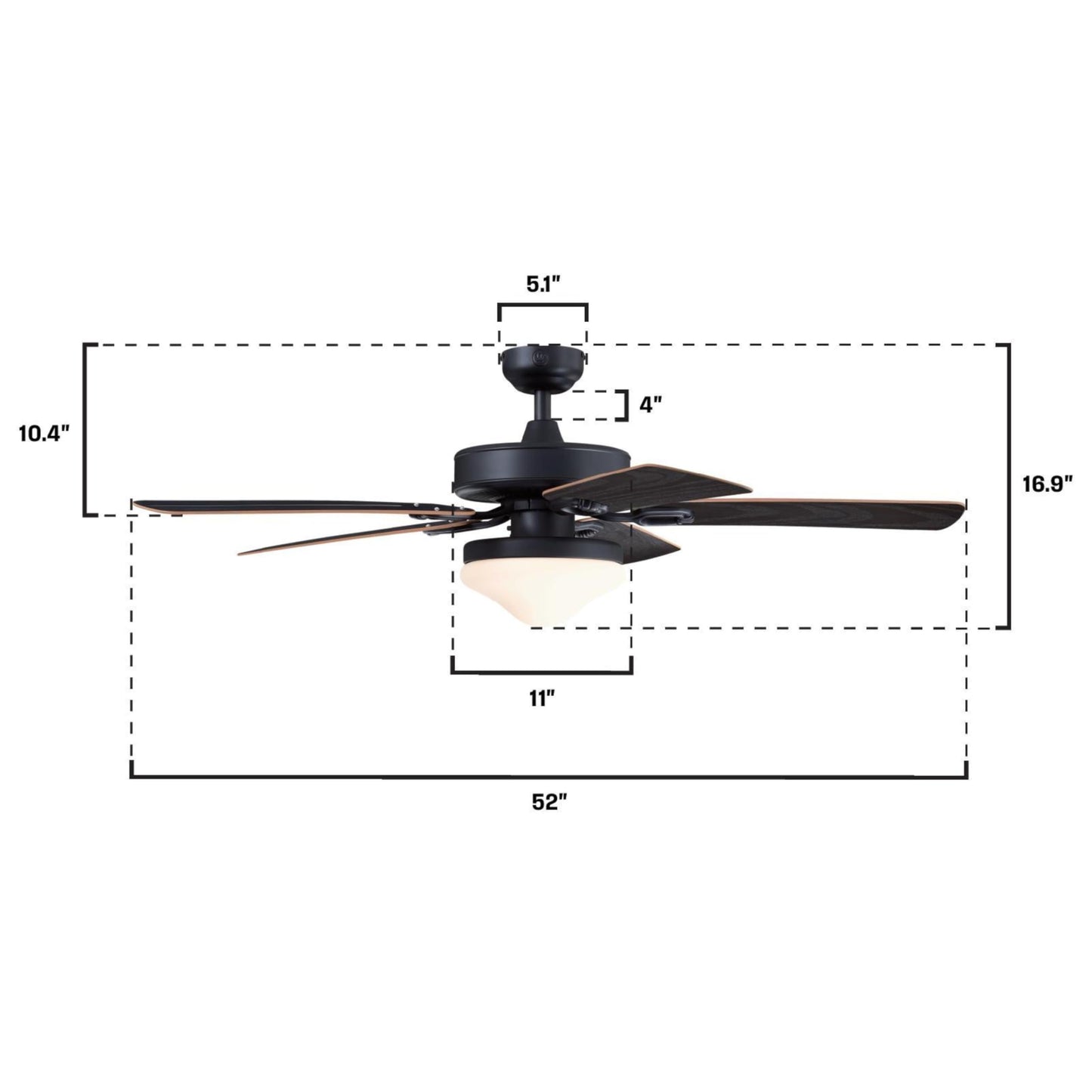 Westinghouse Lighting Deacon Traditional Indoor/Outdoor Ceiling Fan, LED Light Fixture with Opal Frosted Glass, Remote Control, 52 Inch, Matte Black Finish