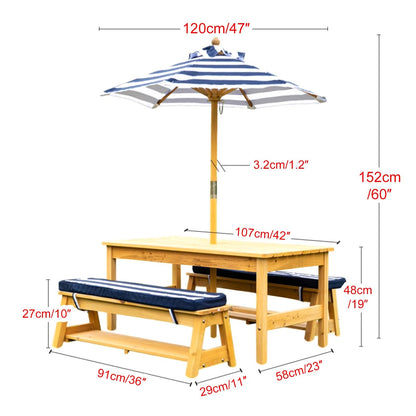 LLZJDDPLY Kids Picnic Tables, Wooden Kids Picnic Tables for Outdoors with Removable Umbrella & Cushions, Toddler Picnic Table, for Backyard Lawn Patio(Red)