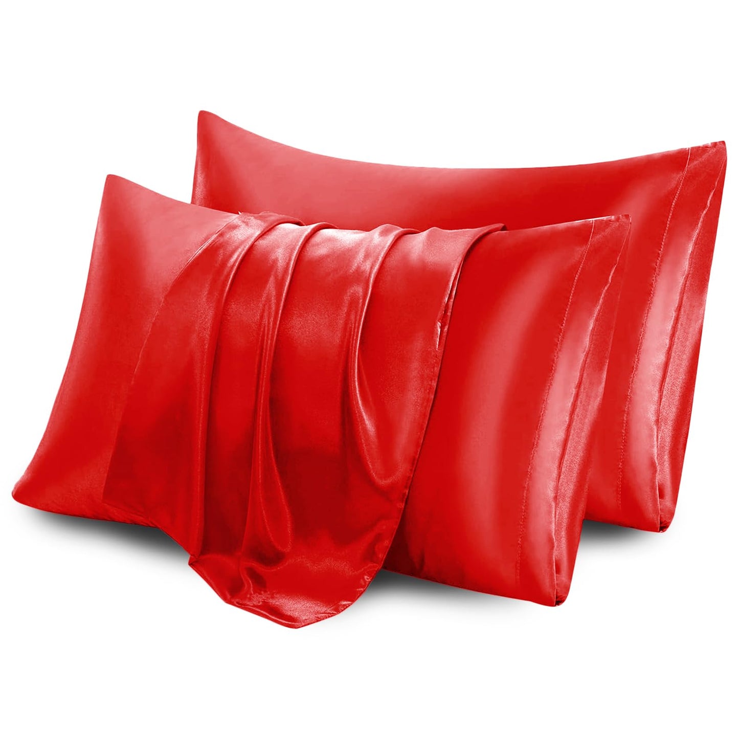 Aormenzy Satin Pillow Cases for Women Standard Size Set of 2, Red Satin Pillowcase for Hair with Envelope Closure Silky Pillow Covers Wrinkle, Fade Resistant (20x26 Inches)