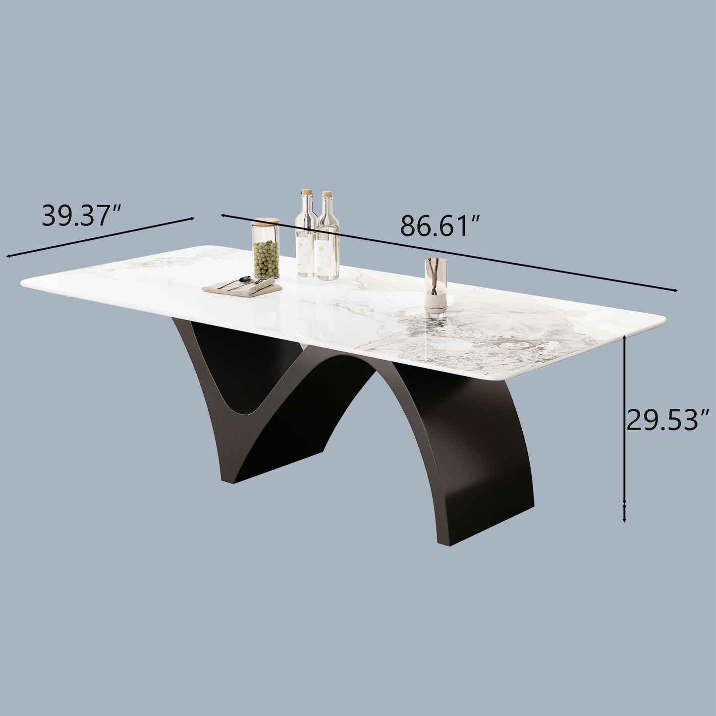 Modern Dining Table for 8-10, Sintered Stone Dining Tabletop with Unique N-Shaped Metal Base, 87" Rectangle Dining Table Large Dining Room Table Kitchen (Table Only)