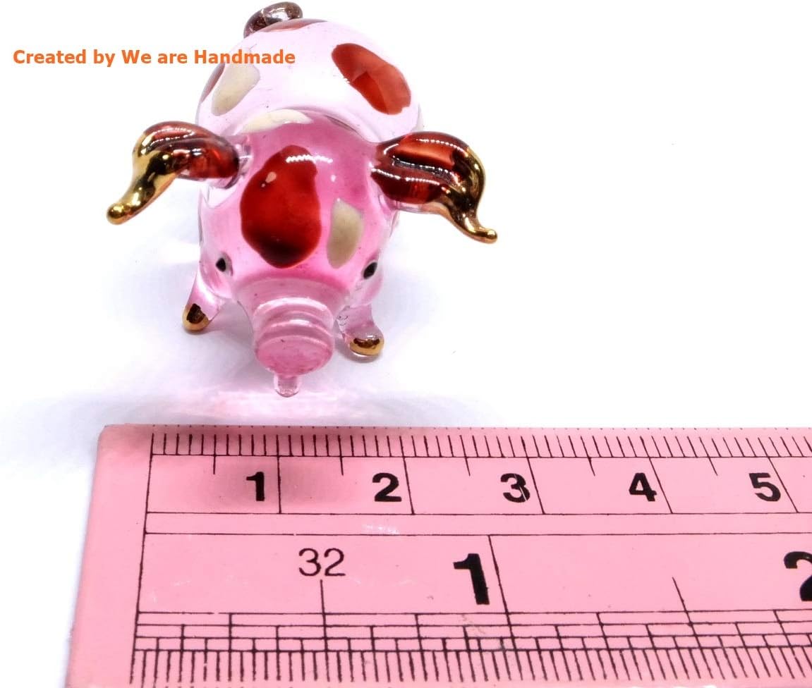 Handmade Mini 2" Blown Glass Pig Figurine, Pink with 22K Gold Accents, Unique Gift Ideas and Decor No.2