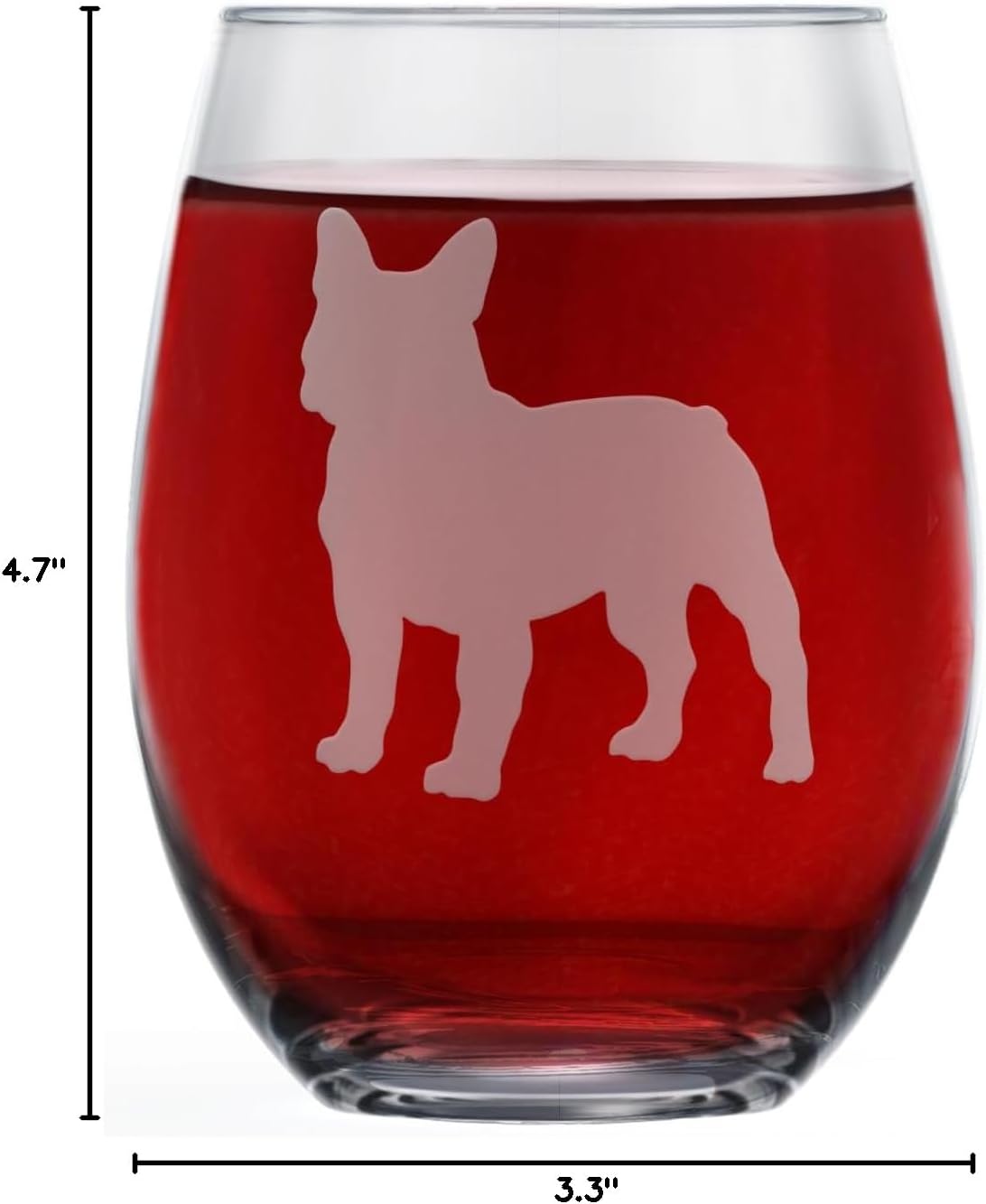 Greenline Goods French Bulldog Stemless Wine Glasses - Hand Etched 2-Sided Silhouette with Breed Name for Dog Lovers