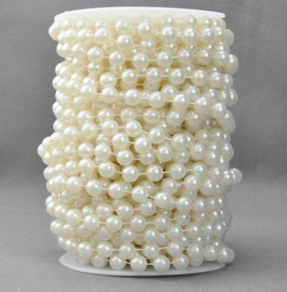 Ltvystore 10 mm Roll Large Beige Pearls String Faux Crystal Beads for Party Garland Wedding Centerpieces Bridal Bouquet Crafts Decoration-10M Length