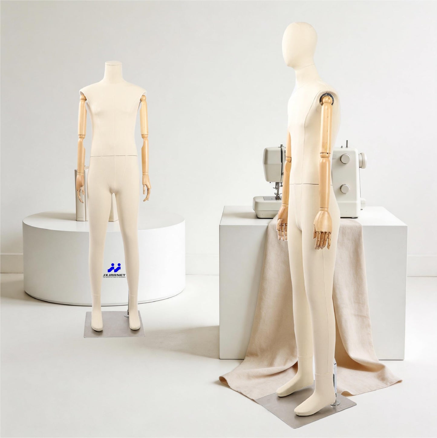 Full Body Male Mannequin with Articulated Wood Arms, Premium Linen Covered Dress Form with Heavy Metal Base, Posable Retail Display Dummy for Boutique Window & Streetwear(Headless)