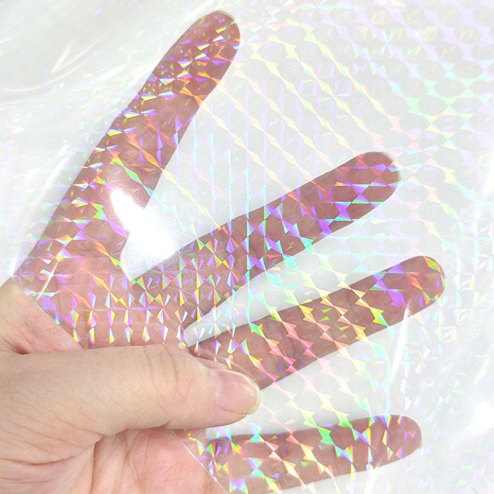 Iridescent Clear Film Laser Mirror Rainbow Transparent PVC Waterproof Vinyl Material for Bows Jewlery Bags Making DIY Crafts (Gem Patterns-A)