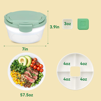 Reeple Salad Container for Lunch, Bento Lunch Box 58-oz with 4 Compartments Tray and Ice Pack, Leak-Proof Salad Bowl with Lid for Adults, BPA-Free Lunch Box for Meal Prep & Food Storage(Green)