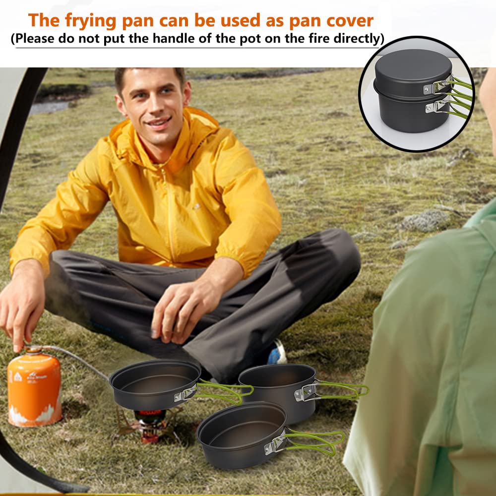 Gutsdoor Camping Cookware Set Camping Gear Campfire Utensils Non-Stick Cooking Equipment Lightweight Stackable Pot Pan Bowls with Storage Bag for Outdoor Hiking (11 Piece/Set)