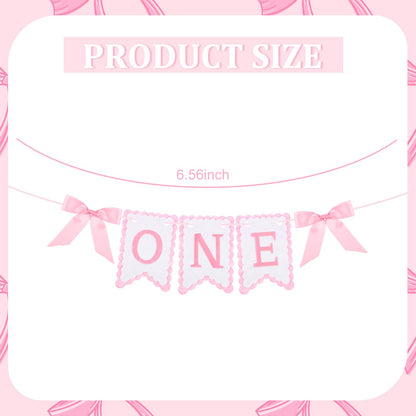 VitalCozy Pink One High Chair Banner for Girls Boys First Birthday High Chair Banner Sweet One Bow Floral Garland 1st Birthday Celebration Decorations (Classic)