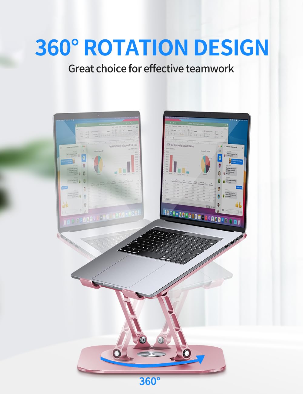Adjustable Computer Stand with 360 Rotating Base, Ergonimic Foldable Laptop Riser for Desk Compatible with MacBook Pro/Air Notebook up to 16 Inches, Silver