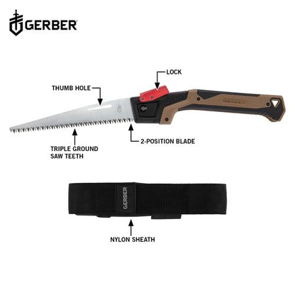 Gerber Gear Bushcraft Saw - Portable Camping Saw for Cutting Wood - Versatile Outdoor Tool w/Ergonomic Handle - 2-Position Blade - Chrome-Plated