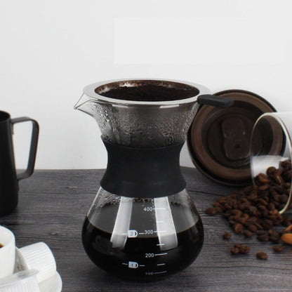 Zopsc 400ml Manual Hand Drip Glass Coffee Maker Pot with Stainless Steel Filter, Tick Marks, Fine Mesh, Suitable for