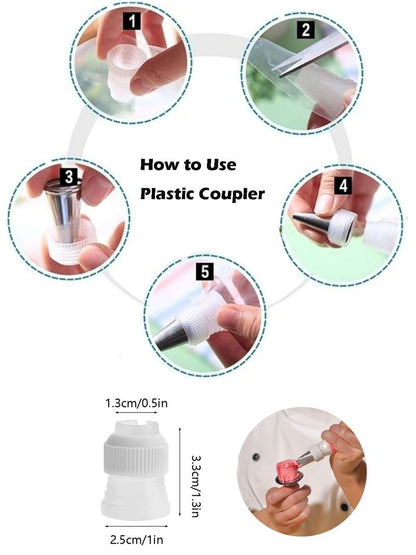 Petal Piping Tips Set with Coupler,101s,101,102,103,104 Rose Icing Flower Tip for Small Roses,Petals,Ruffles,Bows,Pansies& Standard Coupler for Switching