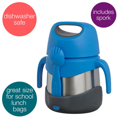 b.box Insulated Food Jar with Spork for Toddlers | Easy Open Container | Stainless Steel, 5hrs+ of Perfect Temperatures | Dishwasher Safe, BPA Free (Blue Slate, 11 oz)