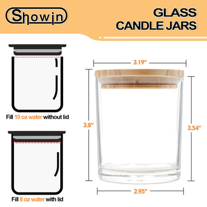 SHOWIN 10 OZ Thick Candle Jars for Making Candles 15 Pcs, Empty Jars with Wood Lids for Candle Making, Sample Container, Clear