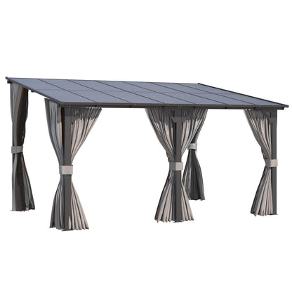 AECOJOY 14' x 10' Gazebo for Patio, Hard Top Lean to Gazebo Pergola with Curtains and Mosquito Netting, Large Wall-Mounted Heavy Duty Awnings for Patio, Decks, Backyard and More