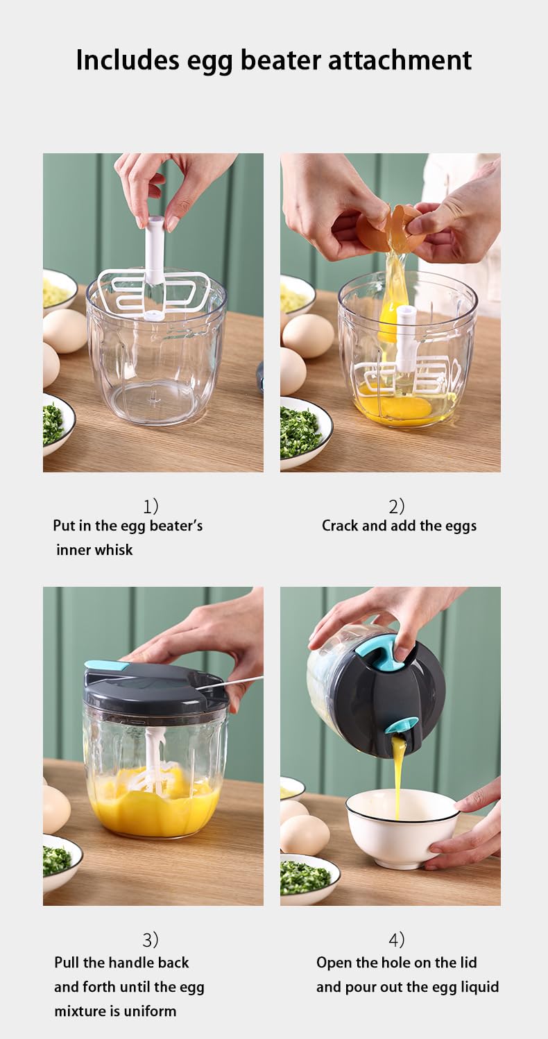 Manual Vegetable Choppers Food Processor, Portable Hand Pull String Garlic Mincer Onion Chopper, Large Capacity for Nuts, Veggies, Ginger, Herbs, etc., 900ml, Food Chopper Kitchen Cooking Tool