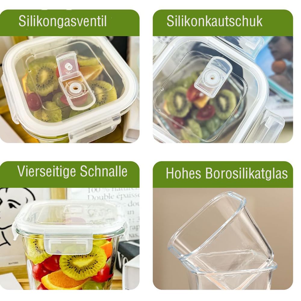 H.JSS WDJS 4 Cup Square Glass Food Storage Container with Lids, Square Glass Soup Container with Airtight Lids, 32 OZ Food Prep Bowls for Leftovers, Salad, Microwave、Fridge、Dishwasher Safe (4 Pack)