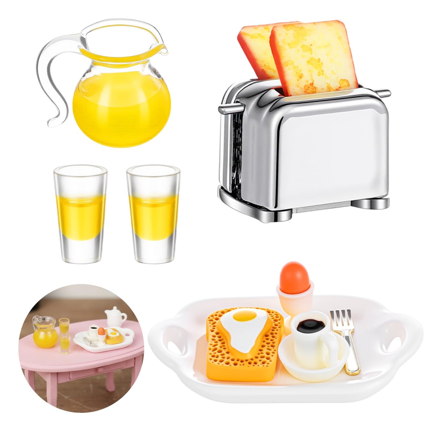 Miniature Food Set, Scene Breakfast Set Mini Kitchen Accessories, 1:12/1:6 Miniature Dollhouse Accessories, Doll House Décor for DIY Birthday Gift