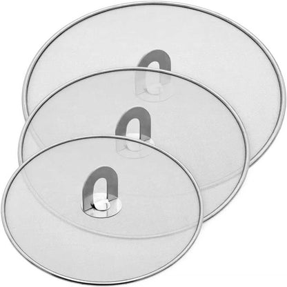 PLACHIDAY Splatter Screen for Cooking - Stainless Steel Grease Splatter Guard for Frying Pan with Foldable Knob, As a Strainer Set of 3(10", 11.5", 13"), Dishwasher Safe