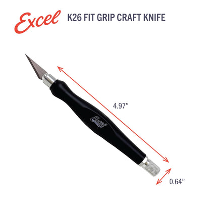 Excel Blades Fit Grip Craft Knife 3-Pack With #11 Ultra-Sharp Carbon Steel Angled Blade – Precision Hobby Knife with Contoured Rubberized Grip for DIY, Art Crafts – Black, Made in the USA