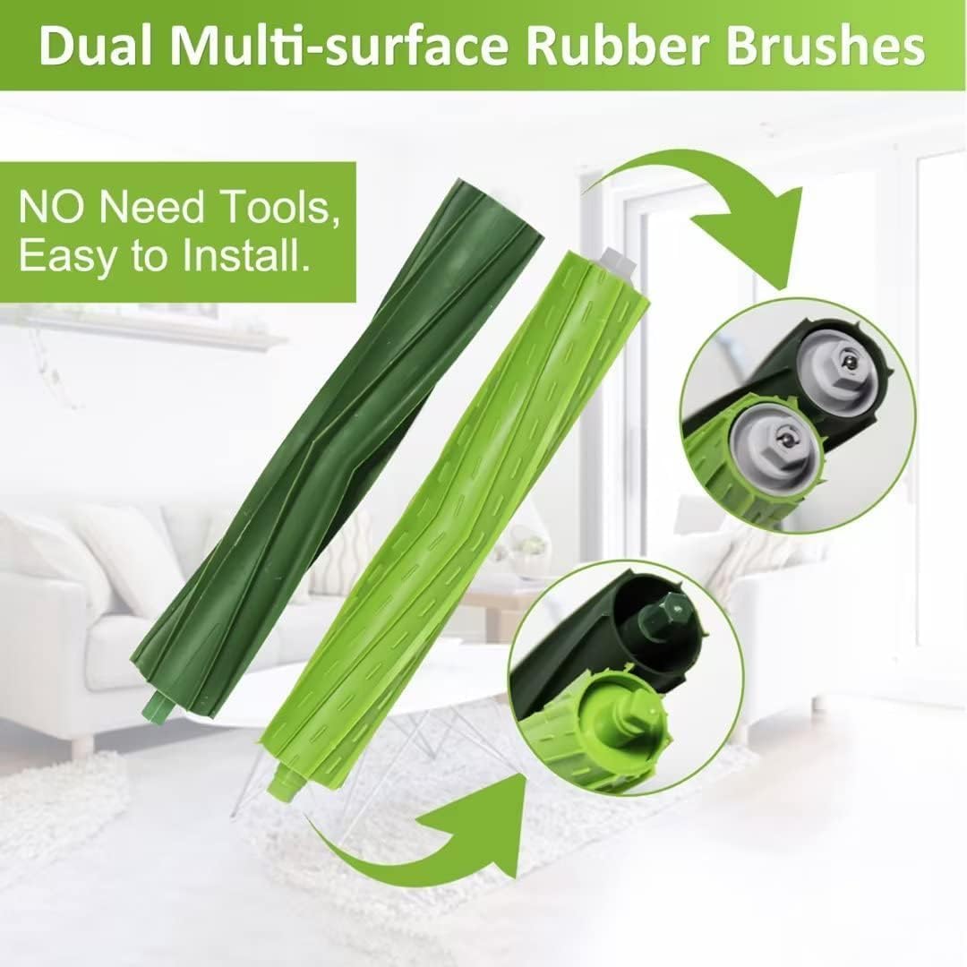 Replacement Parts for iRobot Roomba I, E & J Series, 1 Set Rubber Brushes, 4 HEPA Filters, 4 Side Brushes, 4 Vacuum Bags