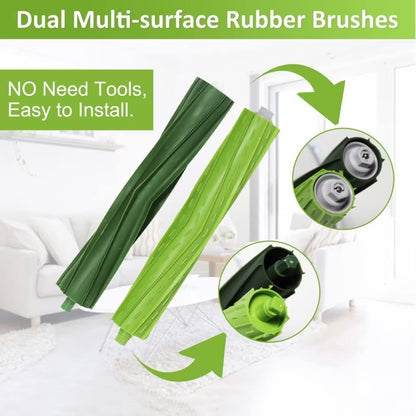 Replacement Parts for iRobot Roomba I, E & J Series, 1 Set Rubber Brushes, 4 HEPA Filters, 4 Side Brushes, 4 Vacuum Bags