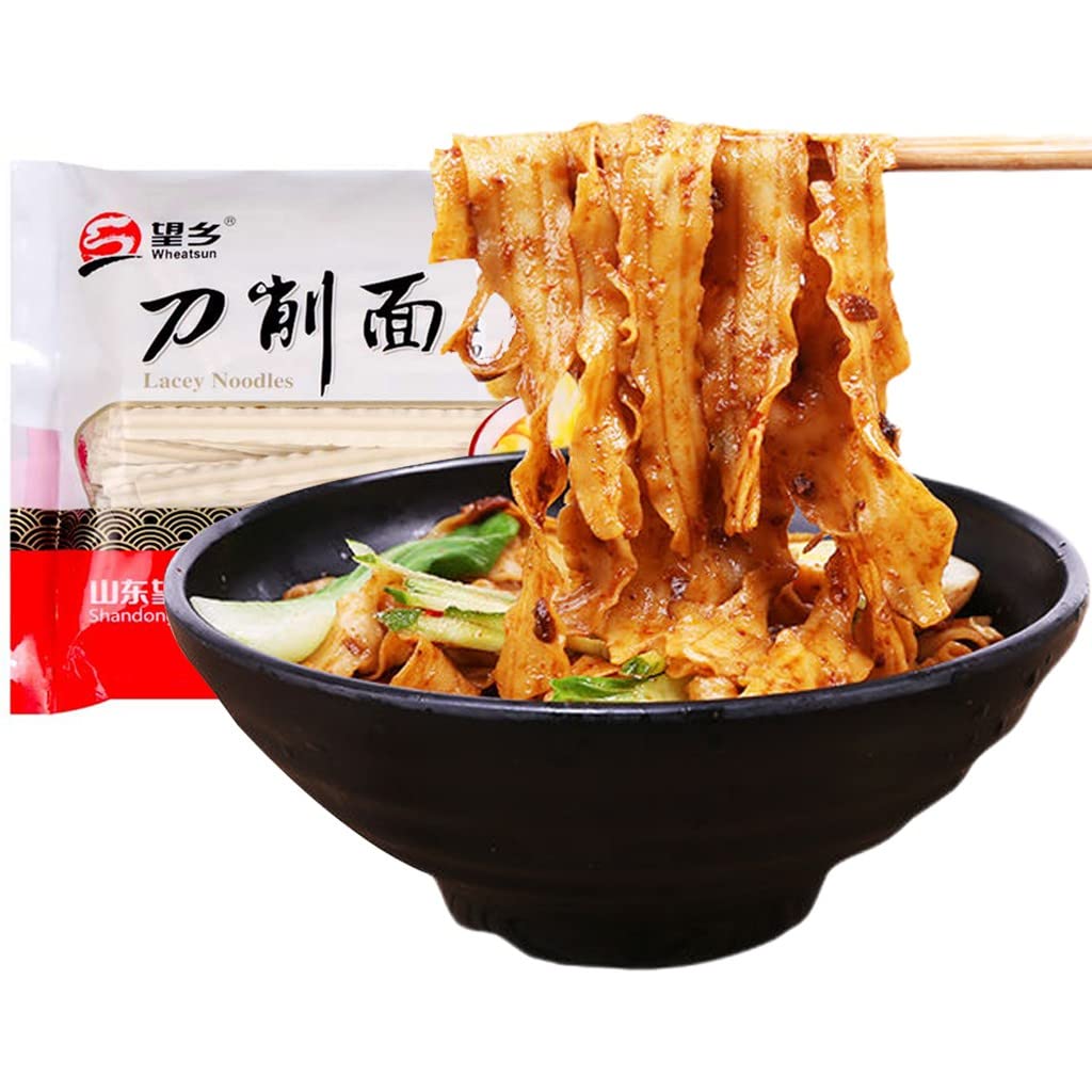 JTEDZI Knife Sliced Noodles Wavy Knife Cut Noodles, Chinese Flat Dry Wide Noodles, Vegetarian Knife Shaved Noodles, Dao Xiao Mian, 刀削面, 500g/17.63oz (pack of 1)