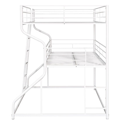 Merax Full XL Over Twin XL Over Queen Size Metal Triple Bunk Bed Frame with Ladder for Kids, Industrial Style Bunk Bed, Easy Assembly, No Box Spring Needed, for Kid's Room or Dormitory, White