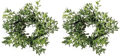 Boxwood Candle Ring - 2 Pack | 2-Inch Center | Greenery Wreath for 6-Inch Candles