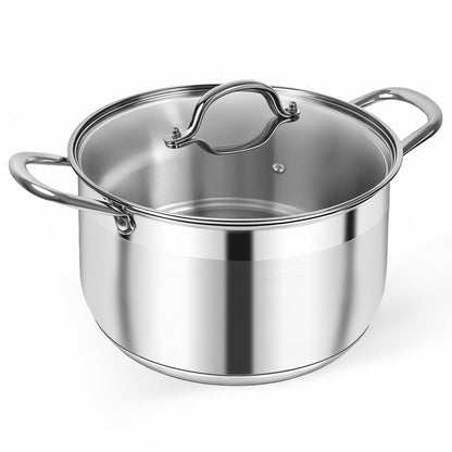 Kirecoo Stainless Steel Stock Pot - 8 Quart Heavy Duty Induction Cooking Pot with Visible Lid for Pasta, Soup, Spaghetti, Nonstick Thick Bottom Big Stockpot, Deep Cookware for Canning, Boiling, Simmer