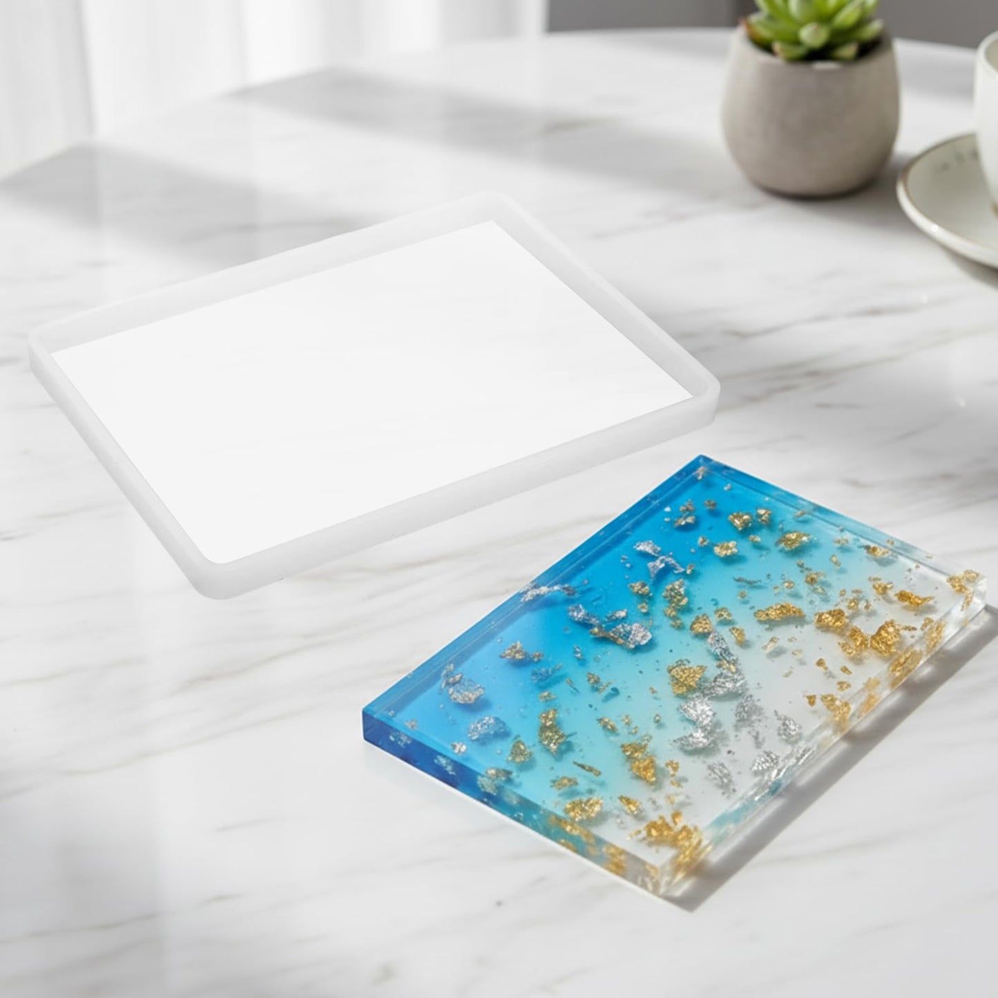 2 Pack Rectangle Resin Mold 7x5 inch Rectangle Silicone Molds for Resin Tray Mold Epoxy Silicone Board Molds, White