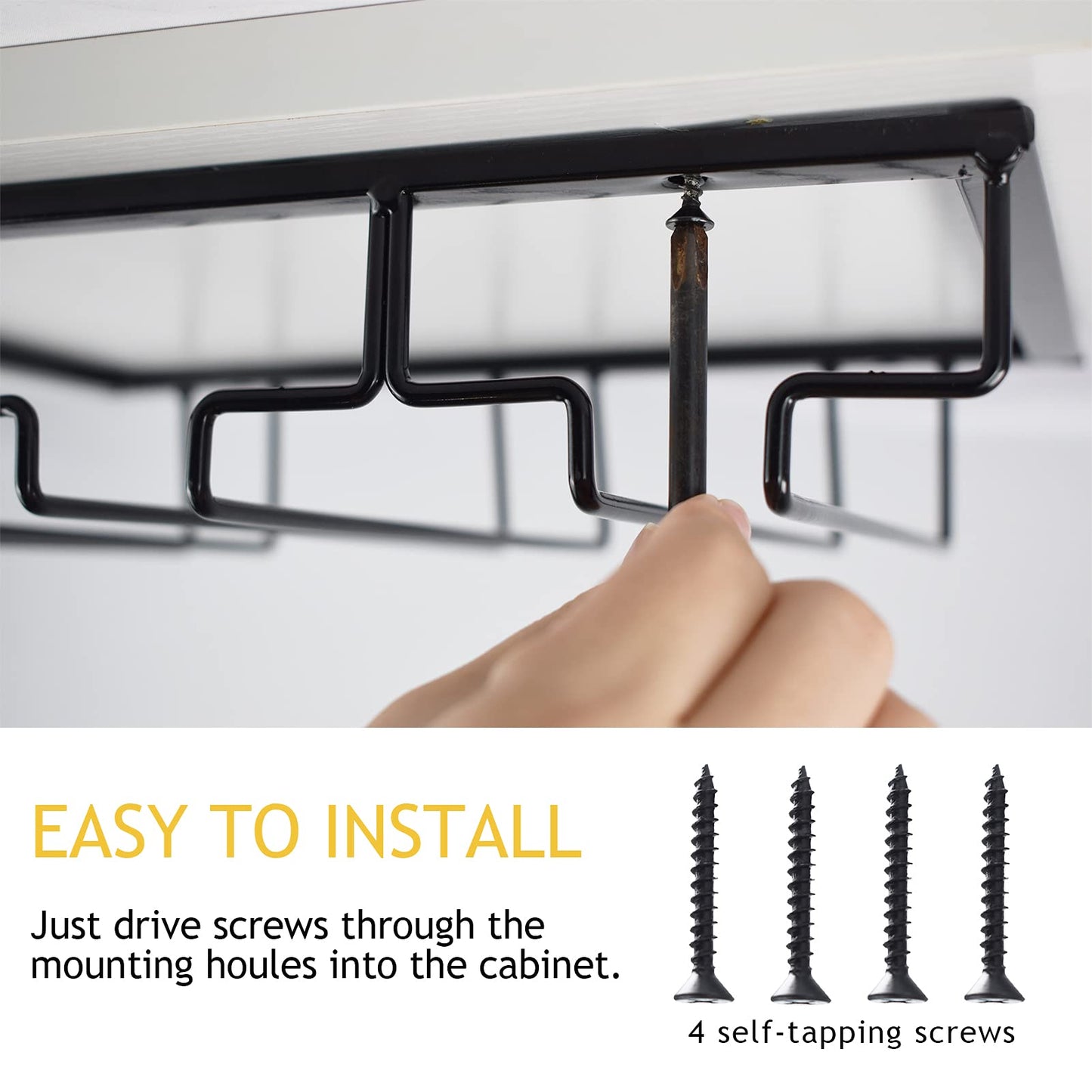 Wtiujhg Wine Glass Rack, 2 Pack Under Cabinet Stemware Rack Wine Glass Holder, 3 Rows Black Metal Wine Glass Storage Hanger Under Shelf for Cabinet Kitchen BarWtiujhg Wine Glass Rack, 2 Pack Under Cabinet Stemware Rack Wine Glass Holder, 3 Rows Black Meta