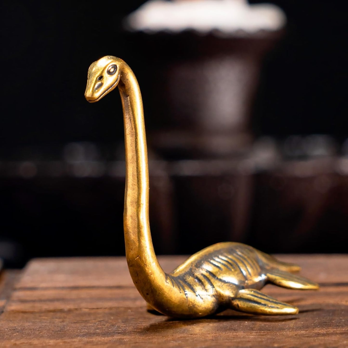 1PC CHOVY Solid Brass Loch Ness Monster Figurine - Enigmatic Home Decor, Perfect Collectible Art Piece for Desk